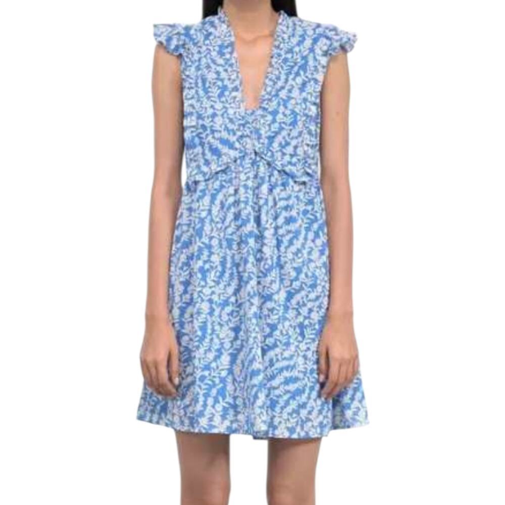 Banjanan Ellian Dress Shadow Bloom Marina Blue White Floral Print Mini Medium